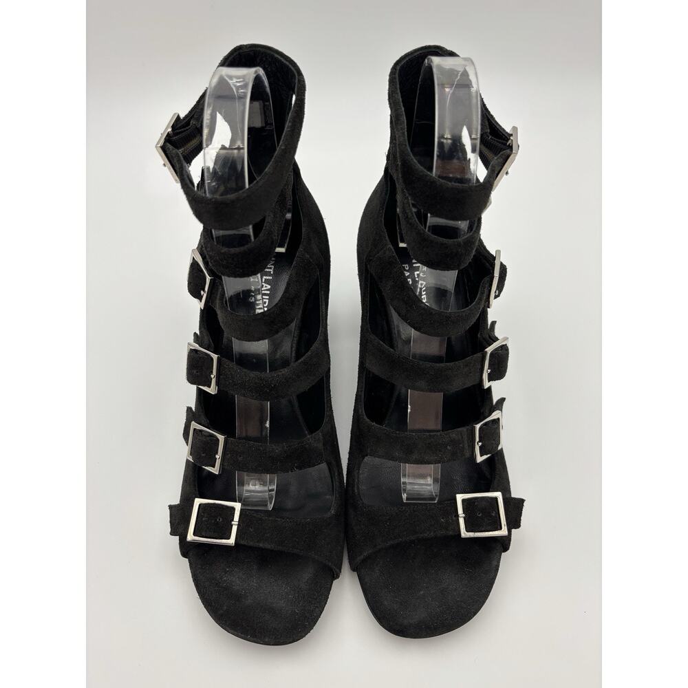 Saint Laurent Suede Gladiator Sandals Black Suede Size 37.5 / 7.5 Buckles - Picture 16 of 16